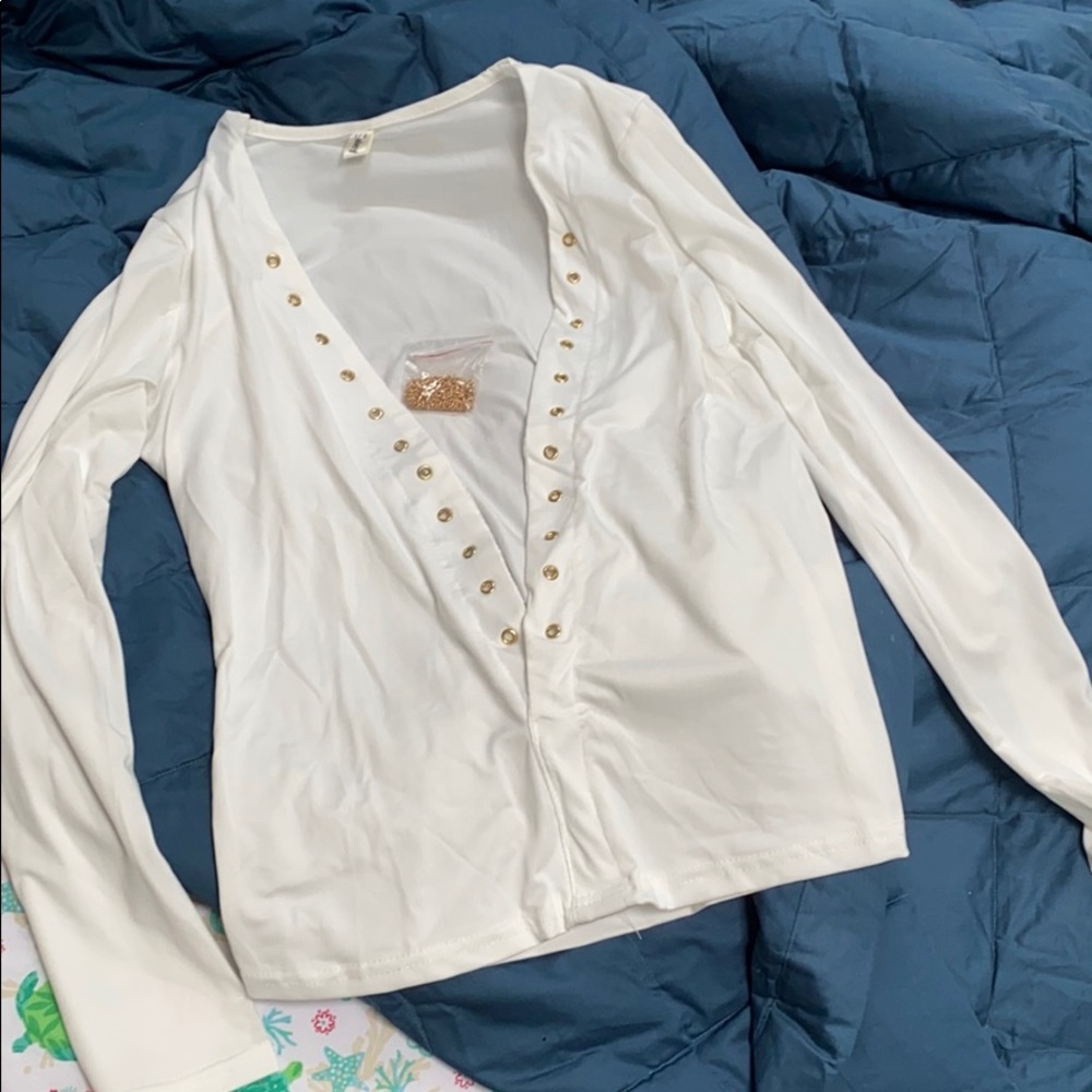 Ealey long sleeve deep v with chain lace up shirt